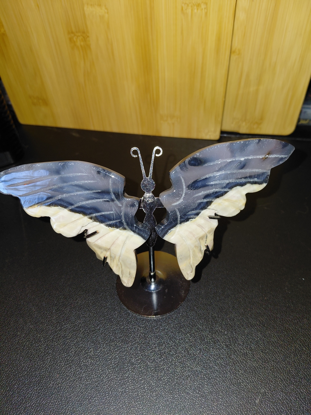 YING YANG Stone/Crystal Handcarved Butterfly Wings With Stand